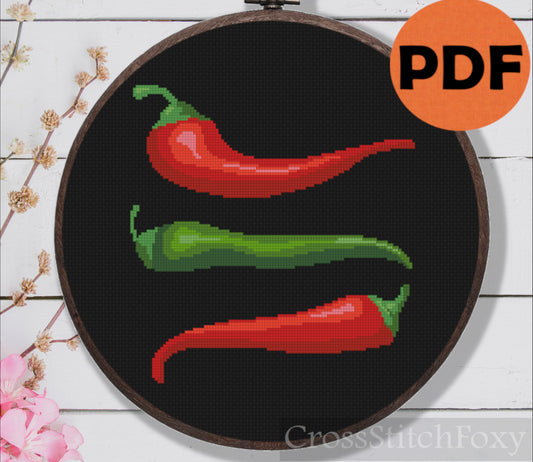 Chili peppers cross stitch pattern