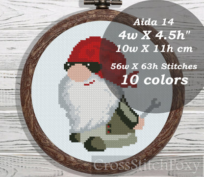 Biker Gnome cross stitch pattern