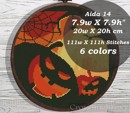 Halloween spooky pumpkin castle landscape cross stitch pattern