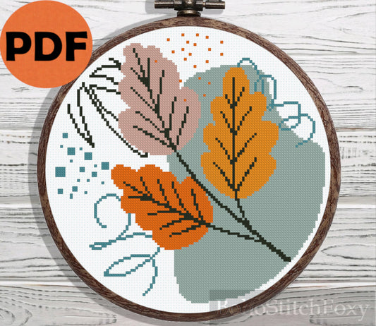 Autumn leaves boho cross stitch pattern