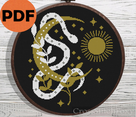 Magic Snake Moon cross stitch pattern