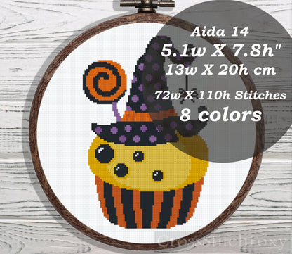Halloween cupcake candy cross stitch pattern