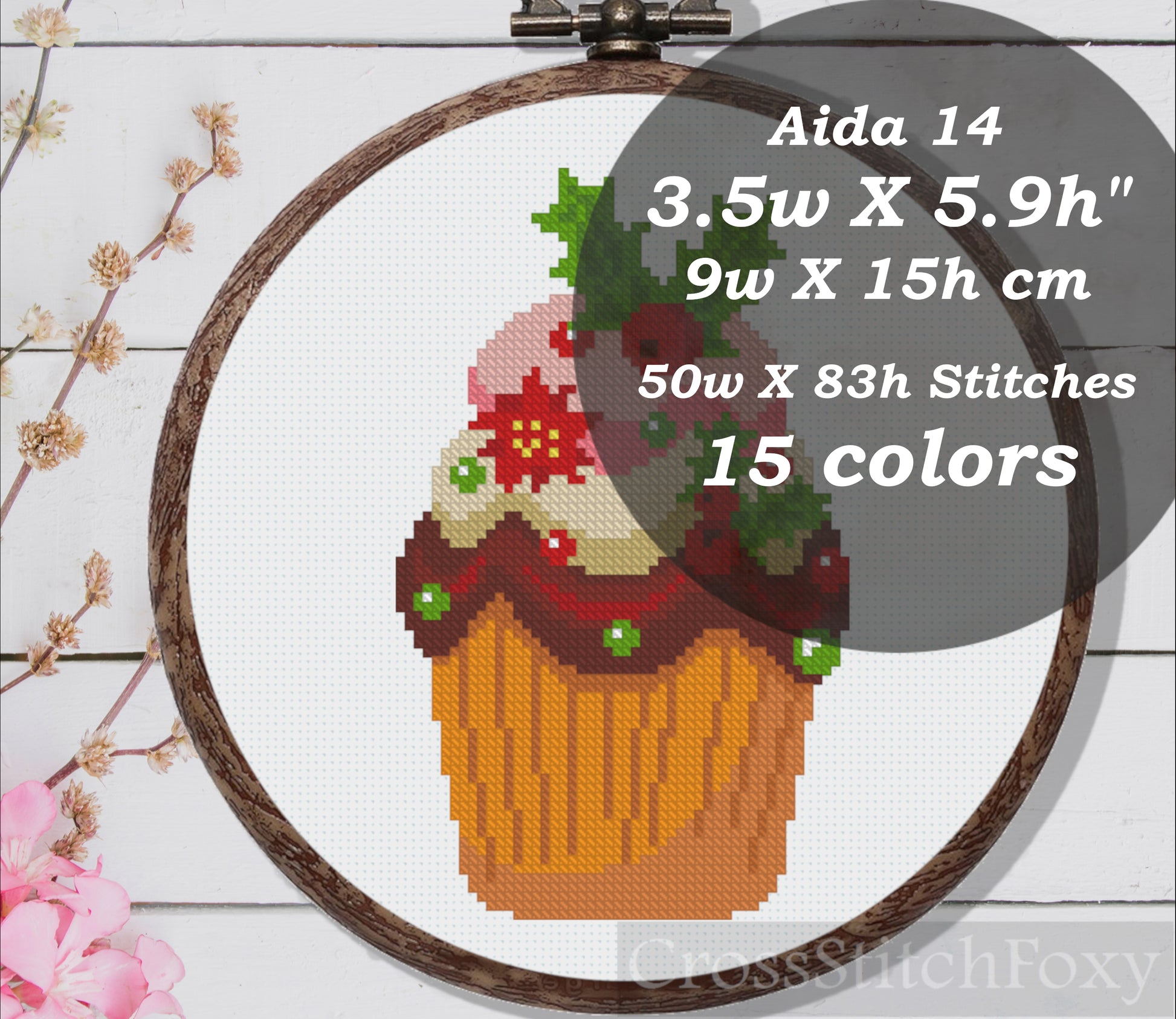Christmas chocolate cupcake cross stitch pattern