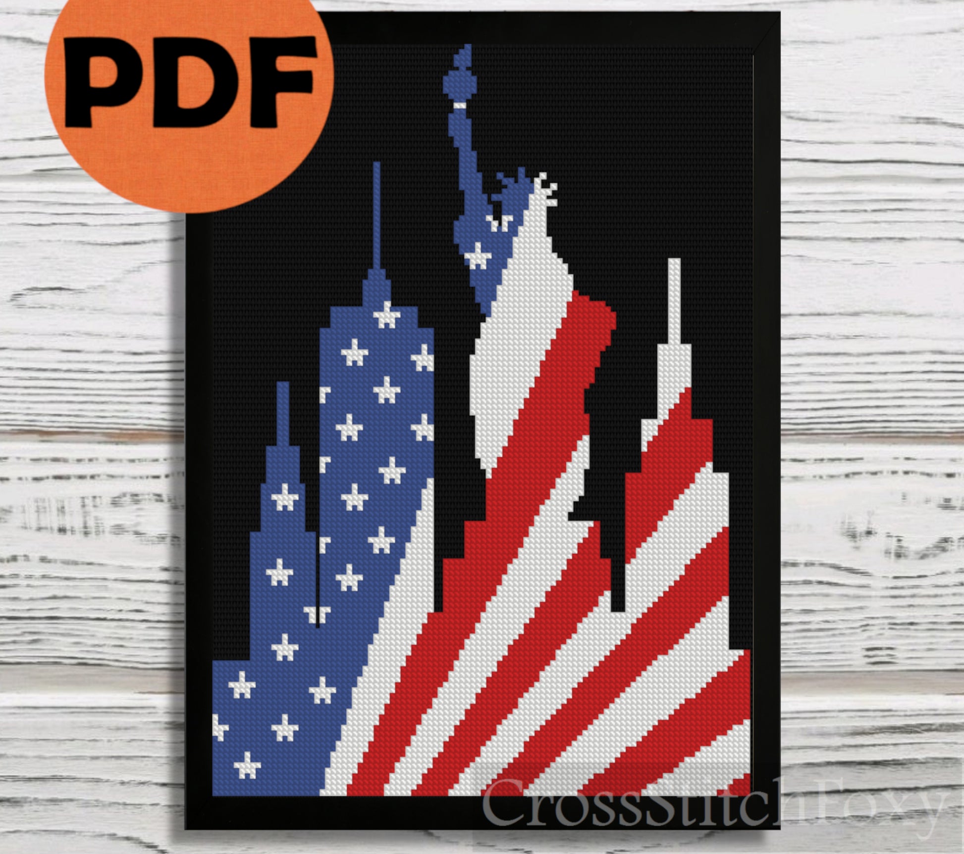 NYC Patriotic Flag cross stitch pattern