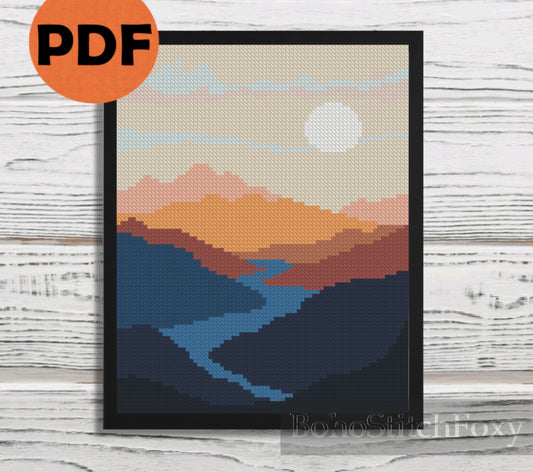 Mountain landscape cross stitch pattern