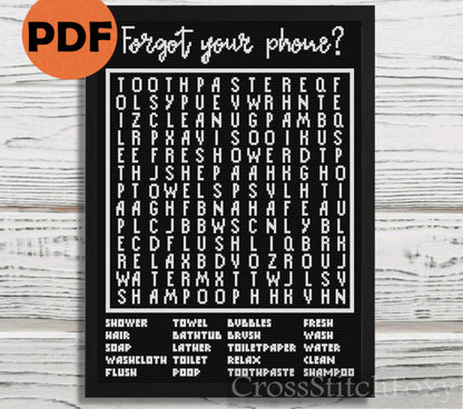 Bathroom Word Search Puzzle cross stitch pattern
