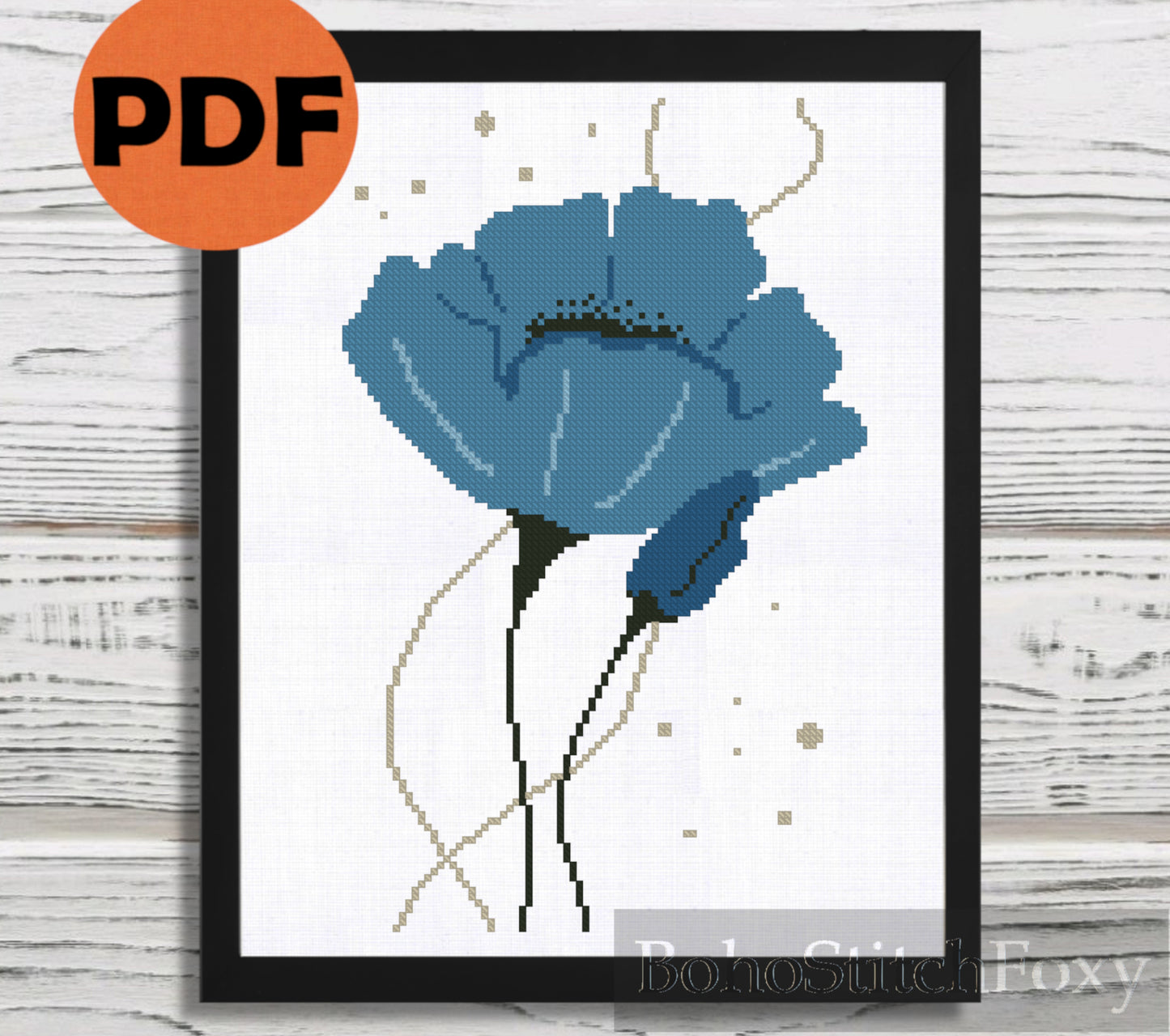 Blue Poppy Flower cross stitch pattern