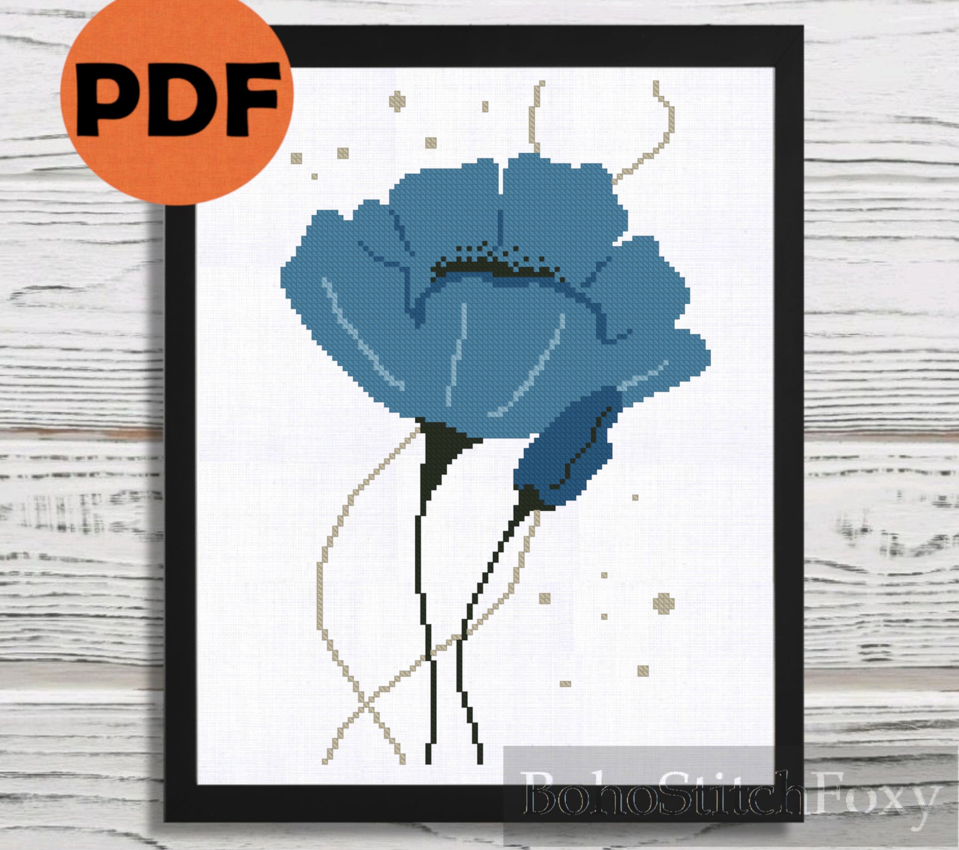 Blue Poppy Flower cross stitch pattern