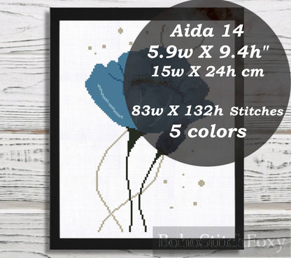 Blue Poppy Flower cross stitch pattern