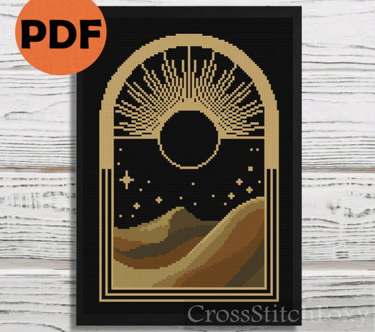 Mystical Sun And Dunes Window cross stitch pattern