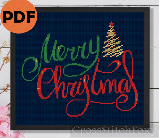 Merry Christmas Lettering cross stitch pattern