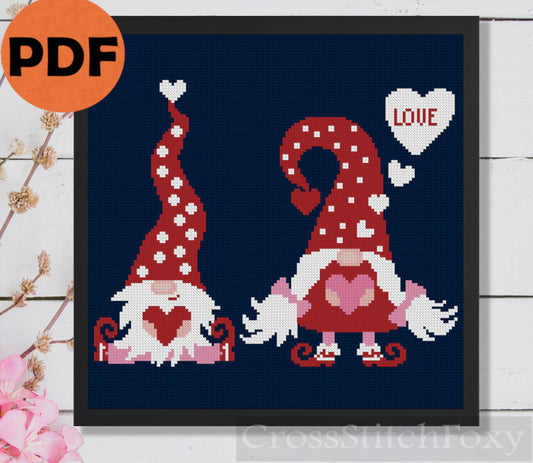 Scandinavian Valentine gnomes cross stitch pattern