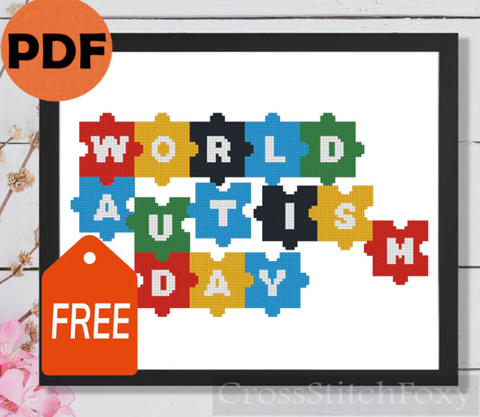 Autism awareness day cross stitch pattern