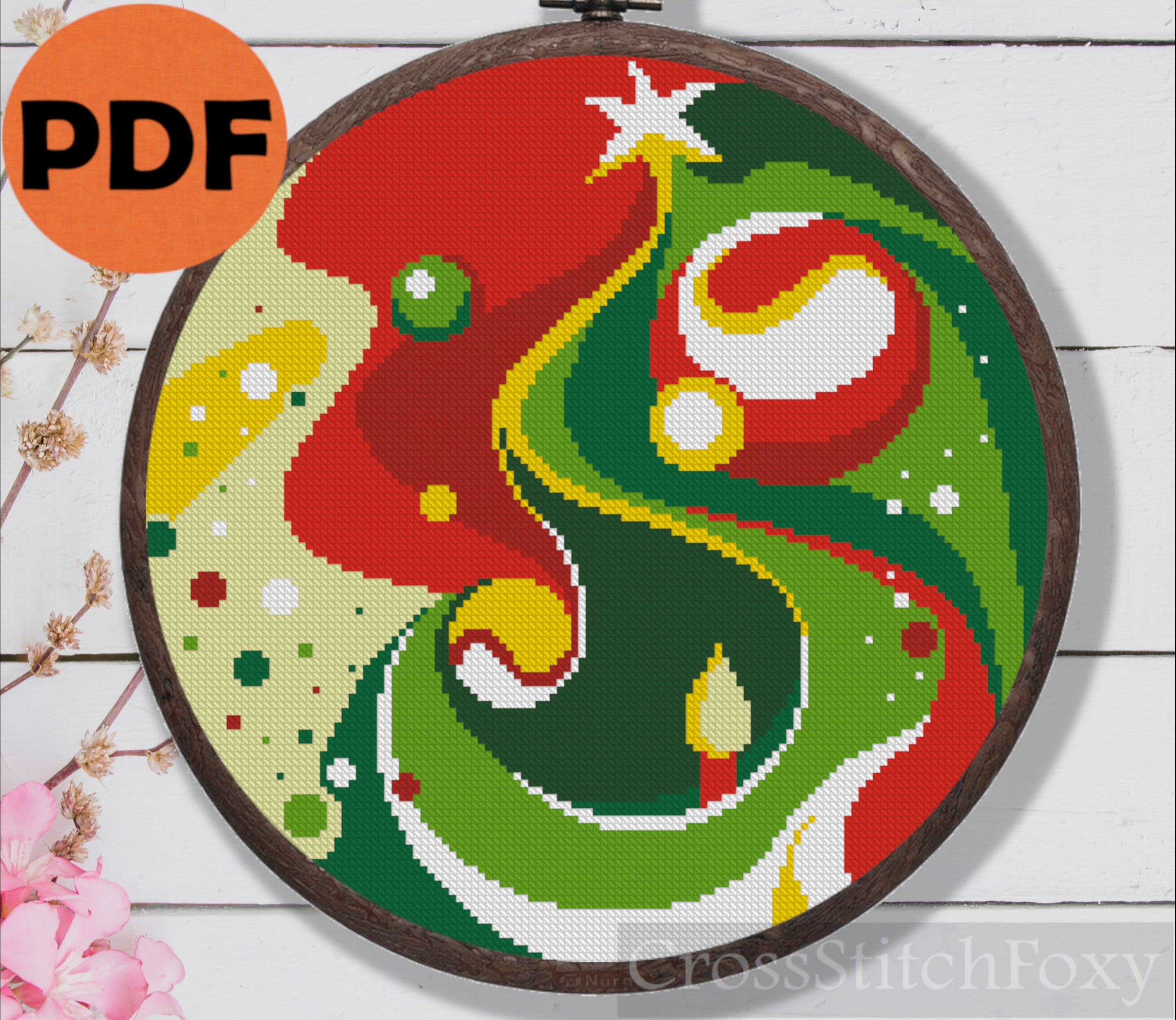Abstract Christmas tree ornament cross stitch pattern – Cross Stitch Foxy