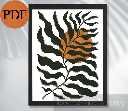 Abstract Art Leaves Sunset Matisse Style Cross Stitch Pattern