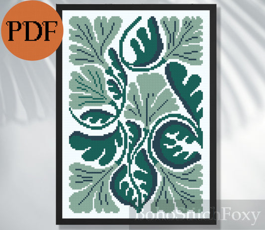 Abstract Leaves Cross Stitch Pattern