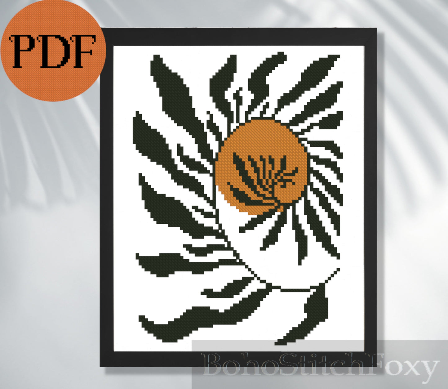 Abstract Leaves Sun Matisse Style Cross Stitch Pattern