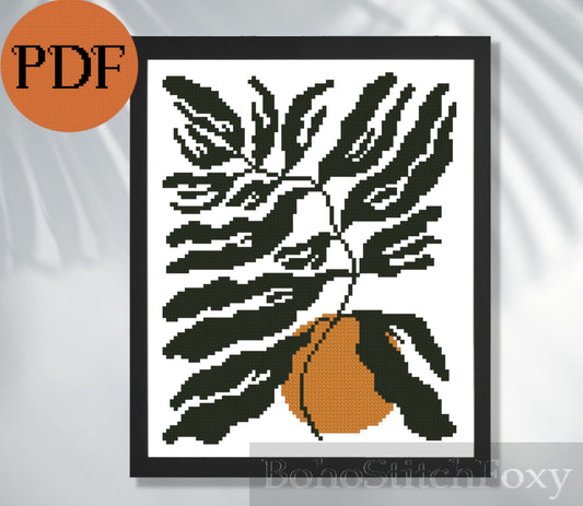 Abstract Leaves Sun Matisse Style Cross Stitch Pattern