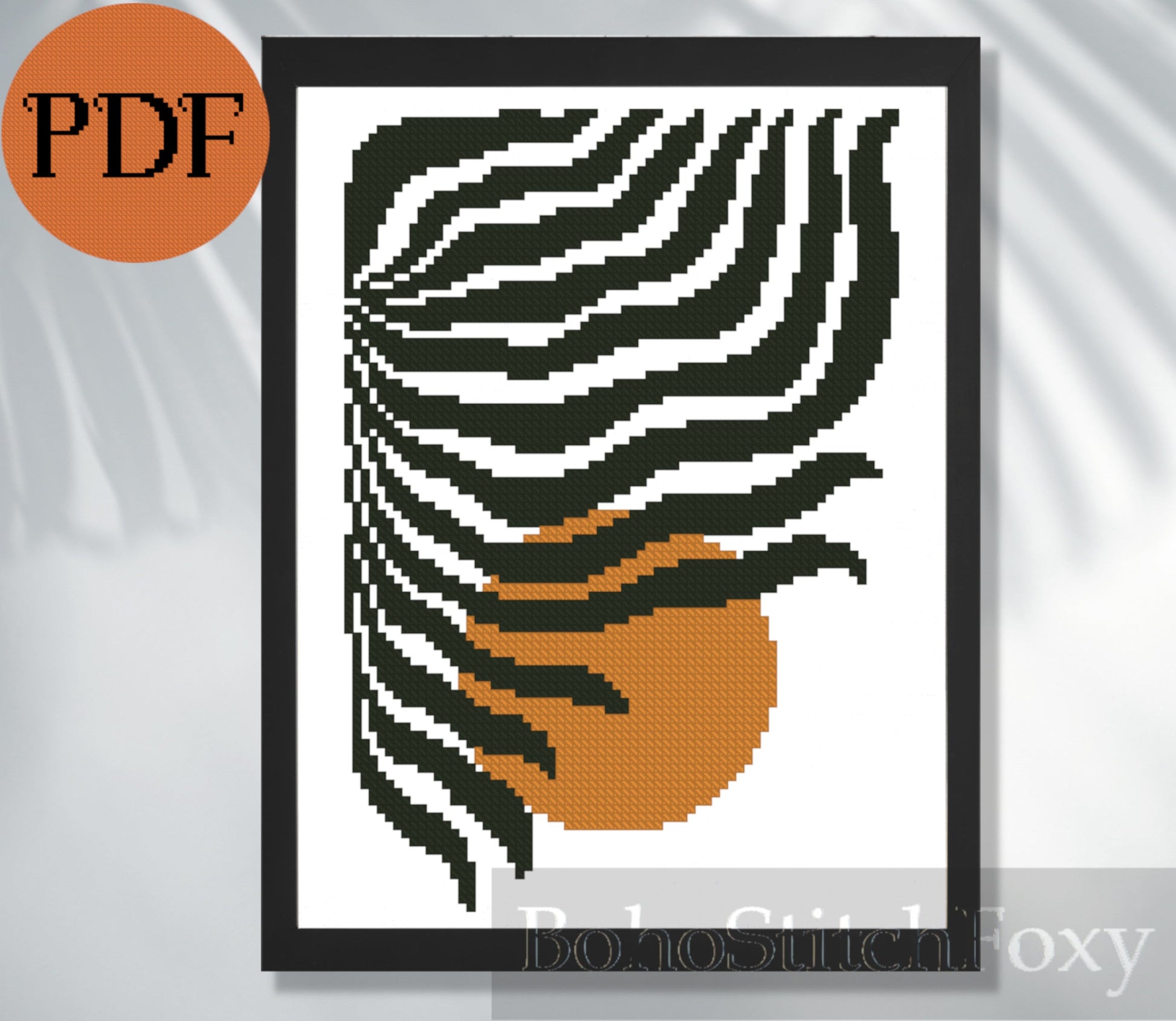 Abstract Leaves Sunset Matisse Style Cross Stitch Pattern