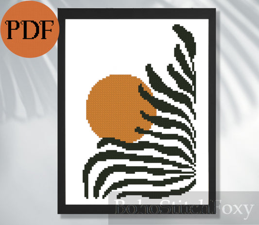 Abstract Matisse Art Style Leaves Sun Cross Stitch Pattern