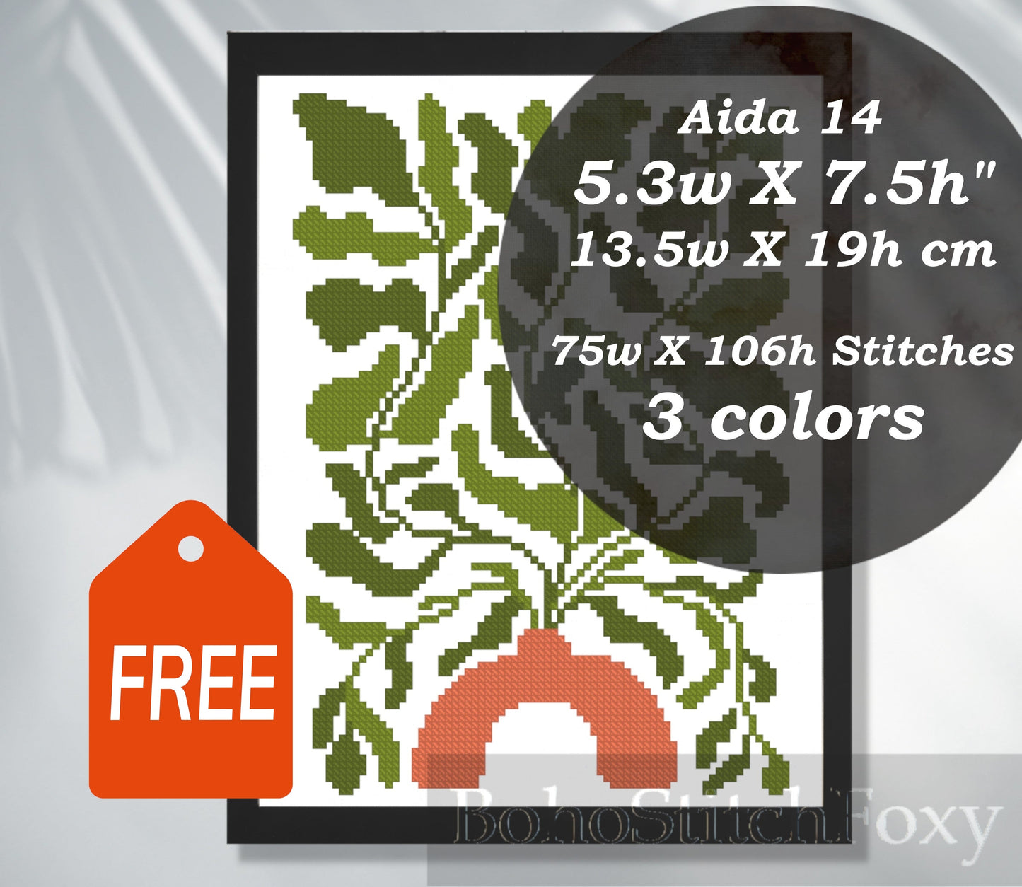 Abstract Matisse Art Style Leaves Vase Cross Stitch Pattern
