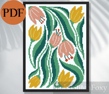 Abstract Tulip Cross Stitch Pattern