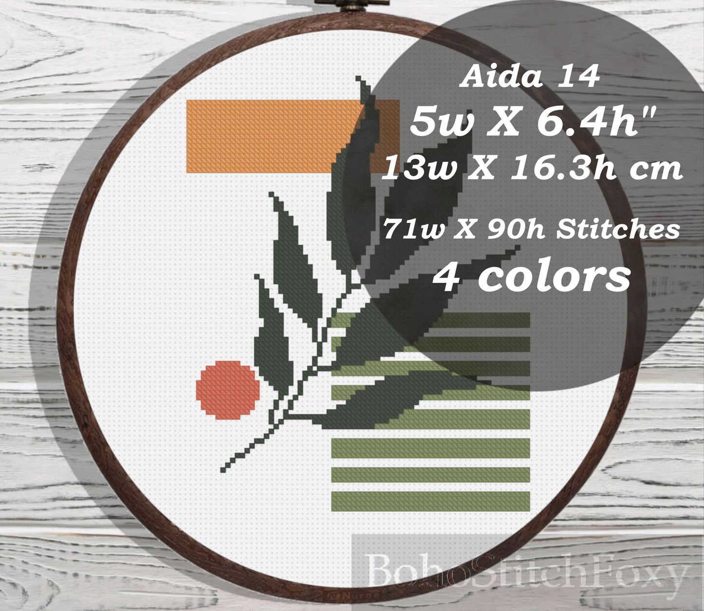Abstract boho leaves and sun cross stitch pattern