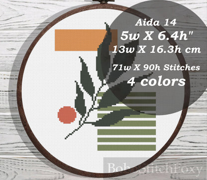 Abstract boho leaves and sun cross stitch pattern