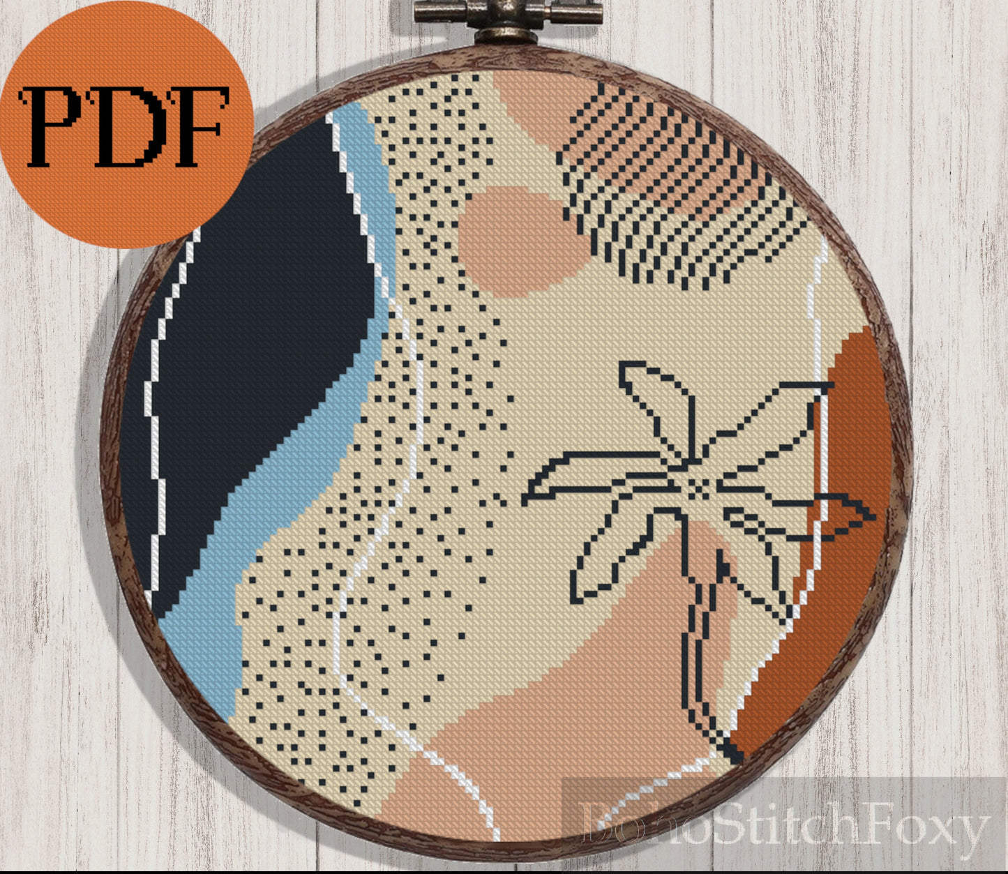 Abstract mid century modern boho floral cross stitch pattern