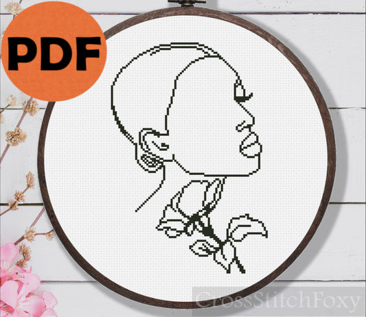 Aesthetic black girl portrait cross stitch pattern