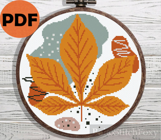 Autumn leaves boho cross stitch pattern