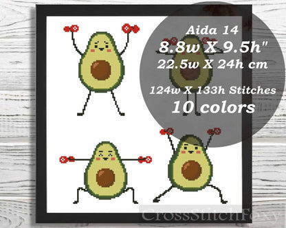 Avocado Gym cross stitch pattern