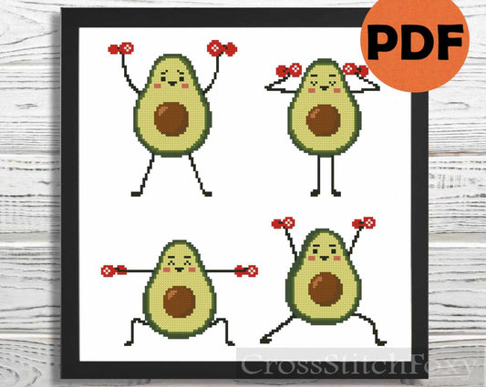 Avocado Gym cross stitch pattern