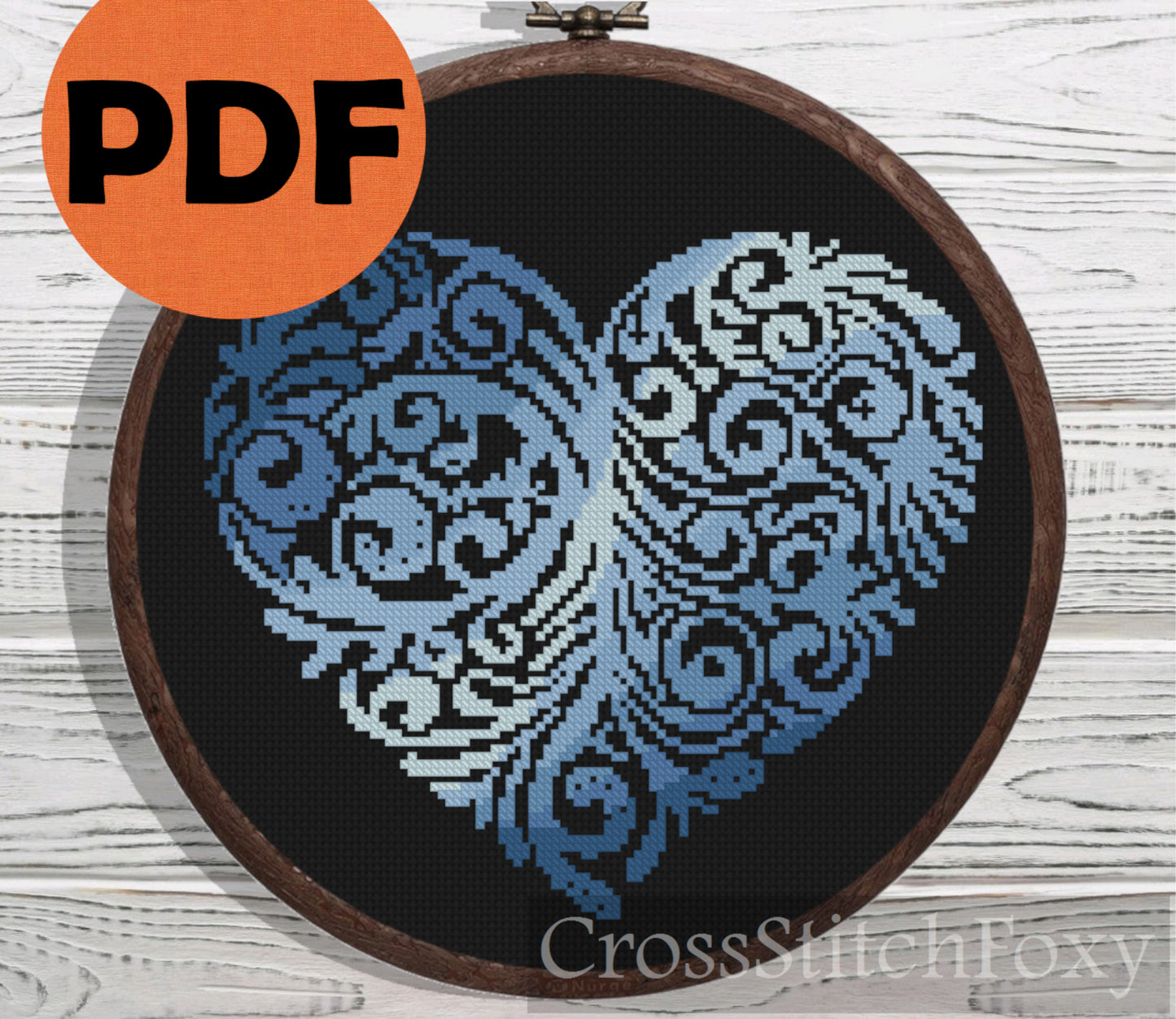 Blue Floral Heart cross stitch pattern