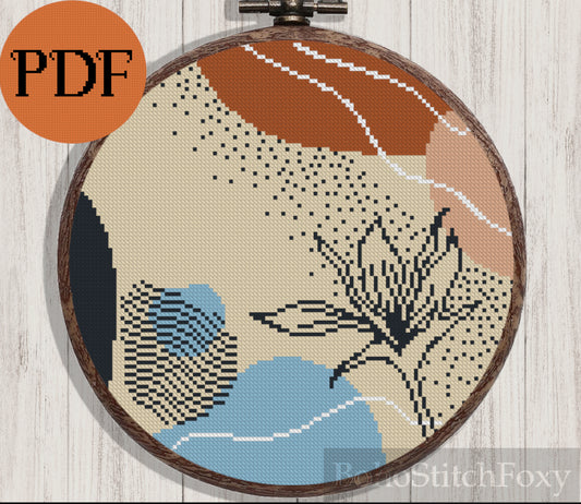 Abstract mid century modern boho floral cross stitch pattern