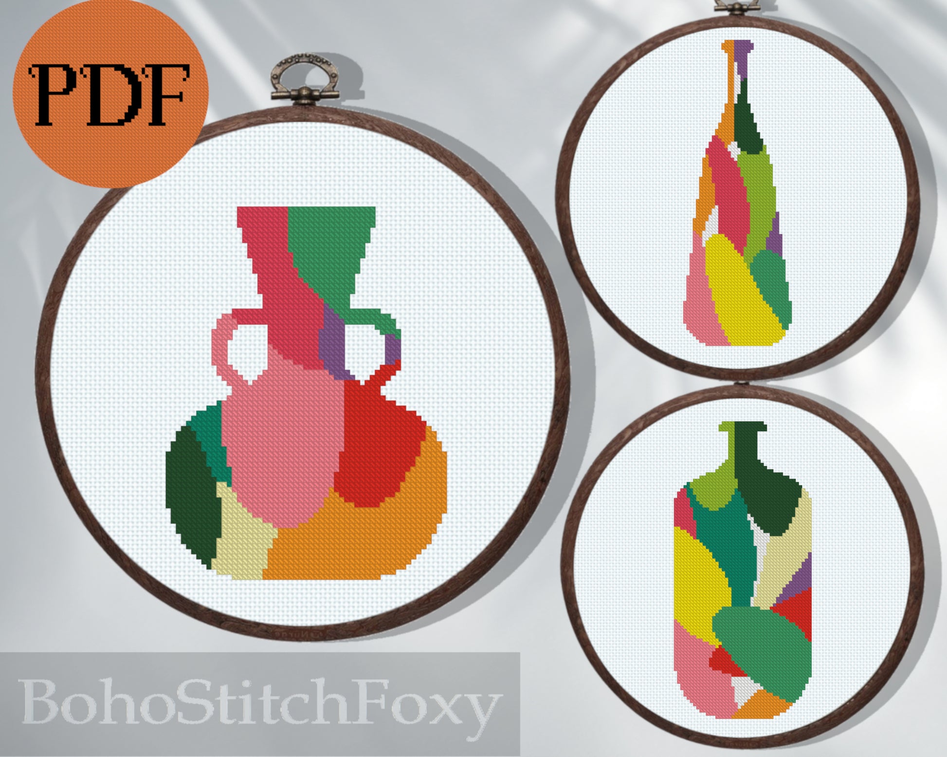 Kitchen colorful vase cross stitch patterns set
