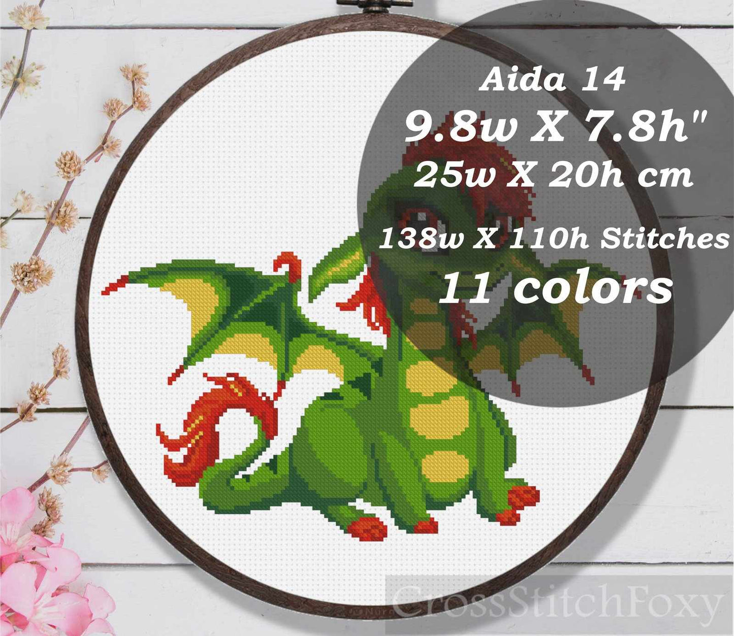 Baby dragon cross stitch pattern