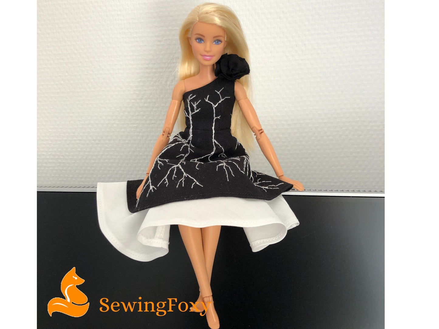 Stitch up a chic satin dress with a bow for the 13 inch My First Barbie,  using my free patterns! #Dolls #Barbie - Free Doll Clothes Patterns