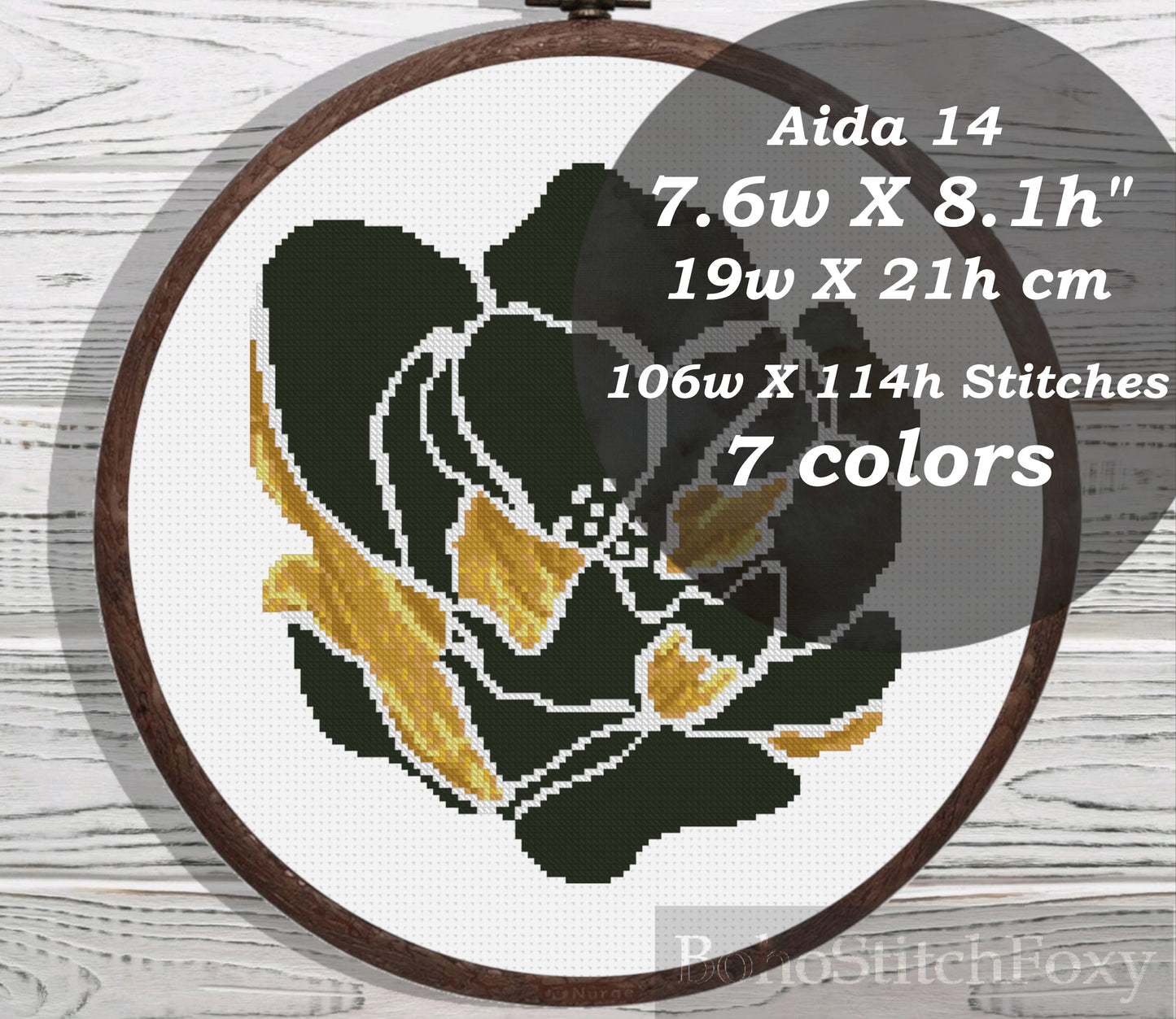 Black and gold flower cross stitch pattern
