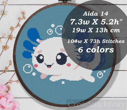 Blue Axolotl cross stitch pattern