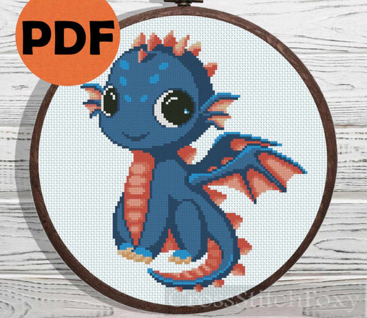 Blue Baby Dragon cross stitch pattern