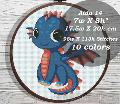 Blue Baby Dragon cross stitch pattern