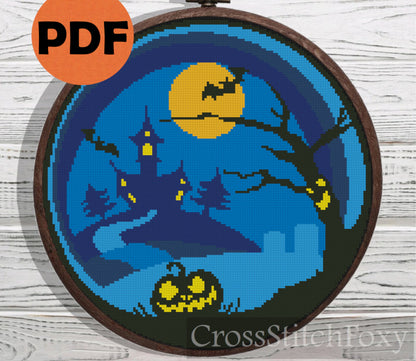 Blue Halloween cross stitch pattern