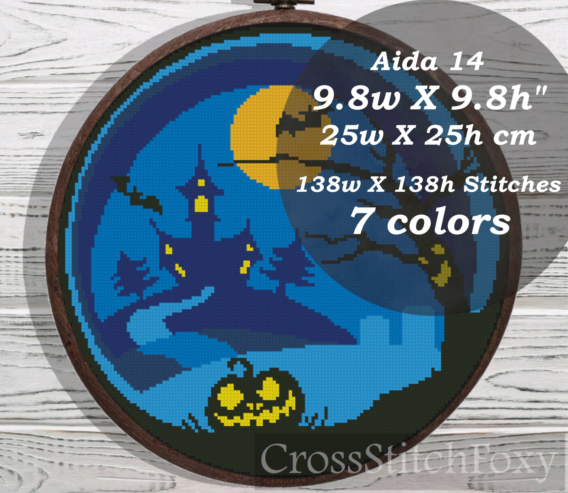 Blue Halloween cross stitch pattern