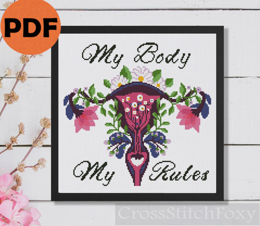 Body Rules Uterus floral cross stitch pattern