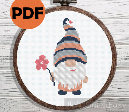 Boho Gnome With Flower cross stitch pattern