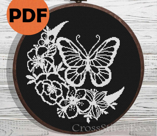 Boho Moon Butterfly cross stitch pattern