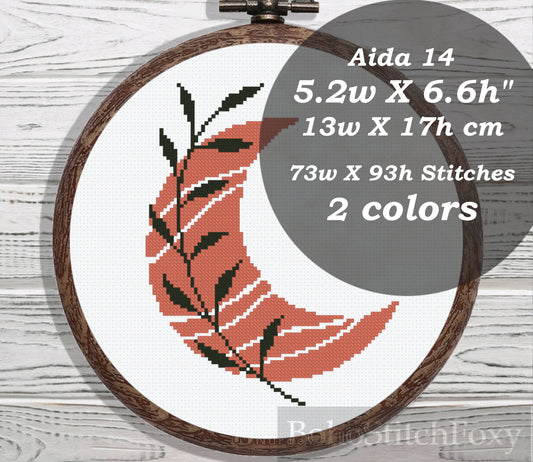Boho Moon Phases Leaf cross stitch pattern