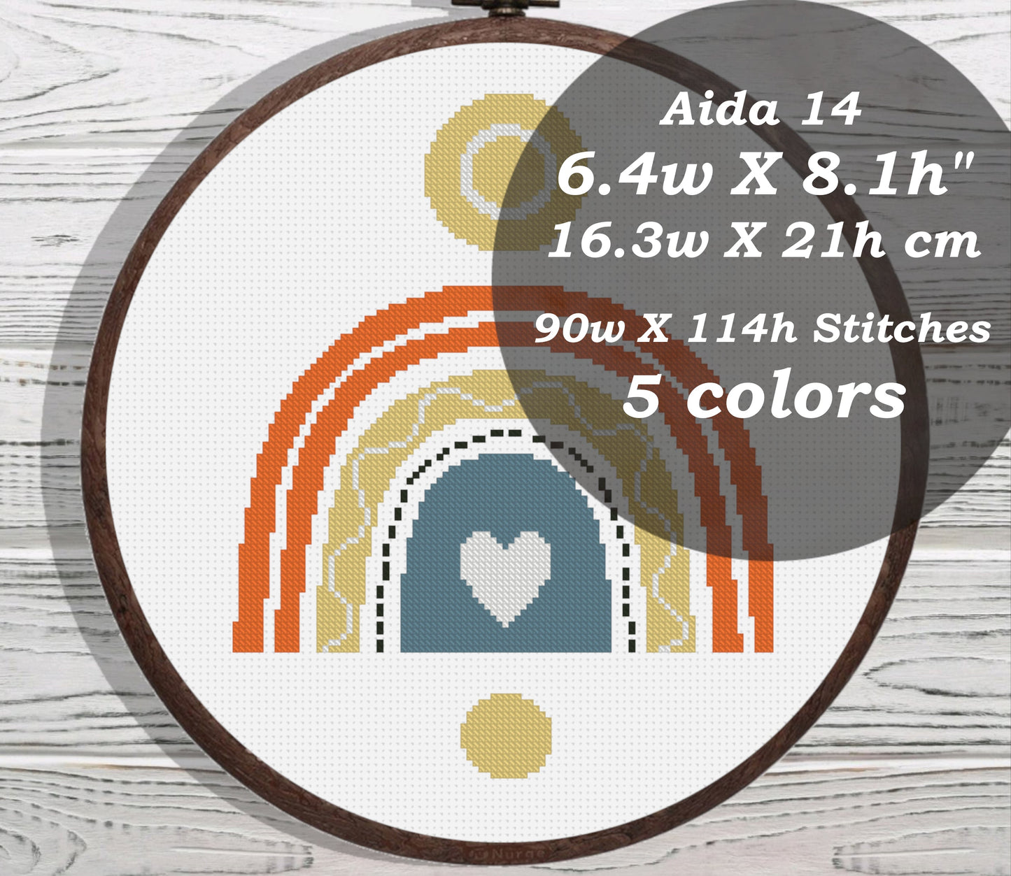 Boho Rainbow Heart cross stitch pattern
