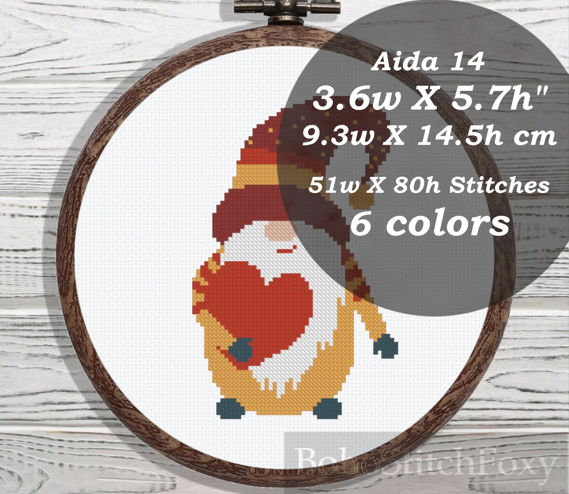 Boho gnome with heart cross stitch pattern